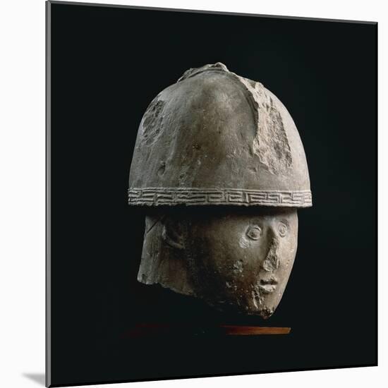 Colossal Stone Head of Warrior with Crested Helmet, from Numana, Province of Ancona-null-Mounted Giclee Print