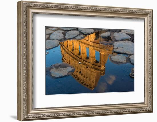 Colosseum or Coliseum reflected in a puddle at sunset, Rome, Lazio, Italy-Stefano Politi Markovina-Framed Photographic Print