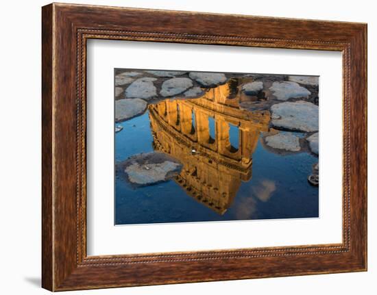 Colosseum or Coliseum reflected in a puddle at sunset, Rome, Lazio, Italy-Stefano Politi Markovina-Framed Photographic Print