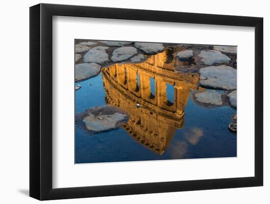 Colosseum or Coliseum reflected in a puddle at sunset, Rome, Lazio, Italy-Stefano Politi Markovina-Framed Photographic Print