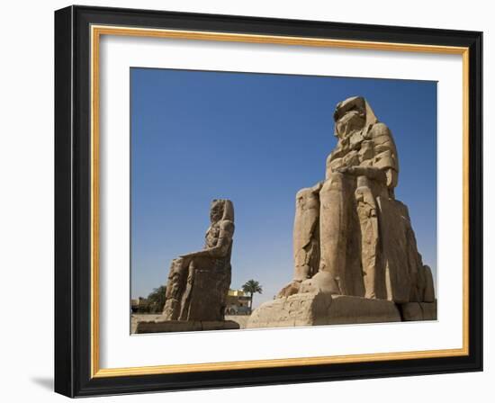 Colossi of Memnon Stand at Entrance to the Ancient Theban Necropolis on West Bank of Nile at Luxor-Julian Love-Framed Photographic Print