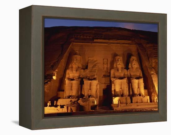 Colossi of Ramses II, Floodlit, Great Temple of Ramses II, Abu Simbel, Egypt-Strachan James-Framed Premier Image Canvas