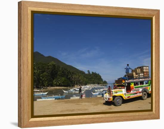 Colouful Jeepney Loading Up at Fishing Harbour, Sabang Town, Palawan, Philippines, Southeast Asia-Kober Christian-Framed Premier Image Canvas
