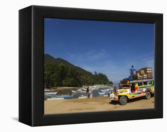 Colouful Jeepney Loading Up at Fishing Harbour, Sabang Town, Palawan, Philippines, Southeast Asia-Kober Christian-Framed Premier Image Canvas