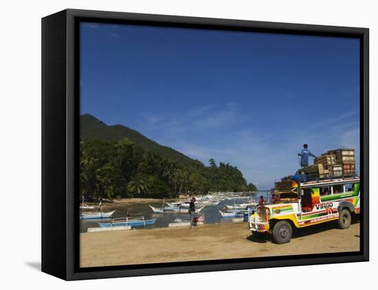 Colouful Jeepney Loading Up at Fishing Harbour, Sabang Town, Palawan, Philippines, Southeast Asia-Kober Christian-Framed Premier Image Canvas