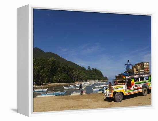 Colouful Jeepney Loading Up at Fishing Harbour, Sabang Town, Palawan, Philippines, Southeast Asia-Kober Christian-Framed Premier Image Canvas