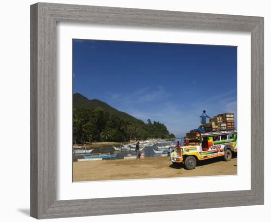 Colouful Jeepney Loading Up at Fishing Harbour, Sabang Town, Palawan, Philippines, Southeast Asia-Kober Christian-Framed Photographic Print