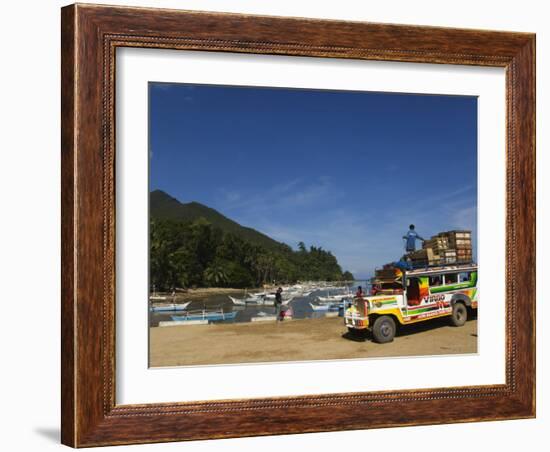 Colouful Jeepney Loading Up at Fishing Harbour, Sabang Town, Palawan, Philippines, Southeast Asia-Kober Christian-Framed Photographic Print