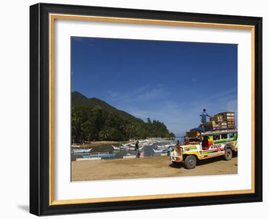 Colouful Jeepney Loading Up at Fishing Harbour, Sabang Town, Palawan, Philippines, Southeast Asia-Kober Christian-Framed Photographic Print