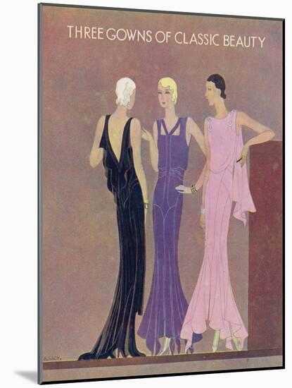 Colour Fashion Illustration Showing Three Glamorous Evening Gowns-null-Mounted Art Print