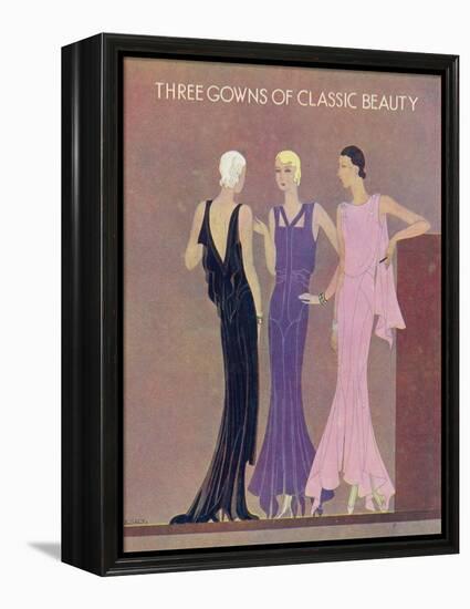 Colour Fashion Illustration Showing Three Glamorous Evening Gowns-null-Framed Stretched Canvas