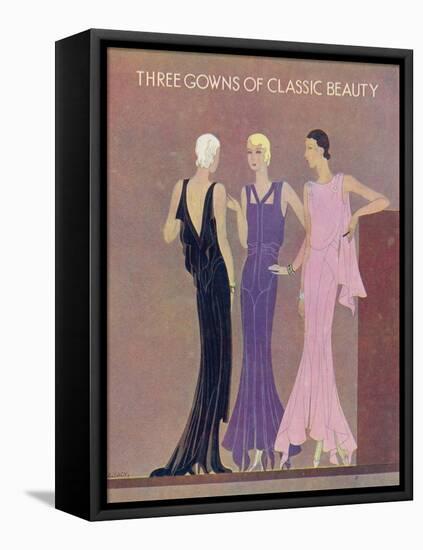 Colour Fashion Illustration Showing Three Glamorous Evening Gowns-null-Framed Stretched Canvas