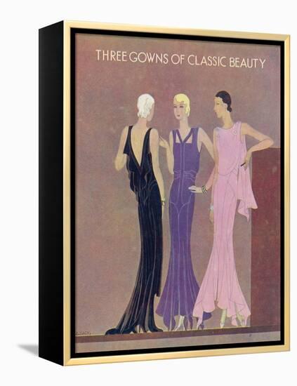 Colour Fashion Illustration Showing Three Glamorous Evening Gowns-null-Framed Stretched Canvas