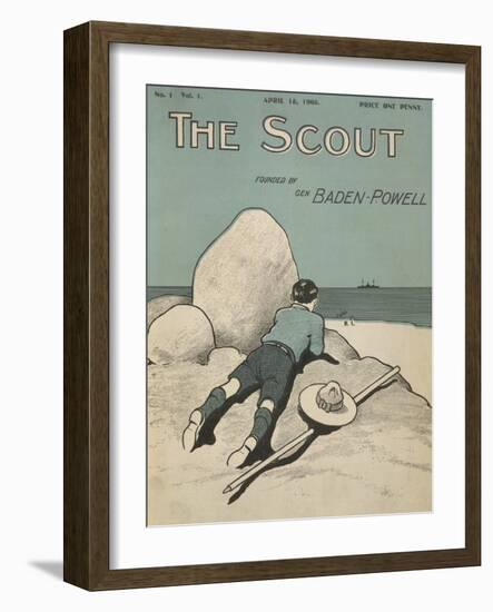 Colour Illustrated Cover Showing a Boy Scout Watching a Ship On the Horizon-null-Framed Giclee Print