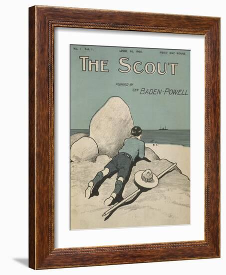 Colour Illustrated Cover Showing a Boy Scout Watching a Ship On the Horizon-null-Framed Giclee Print