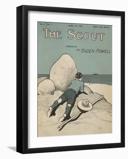 Colour Illustrated Cover Showing a Boy Scout Watching a Ship On the Horizon-null-Framed Giclee Print