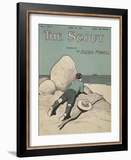 Colour Illustrated Cover Showing a Boy Scout Watching a Ship On the Horizon-null-Framed Giclee Print