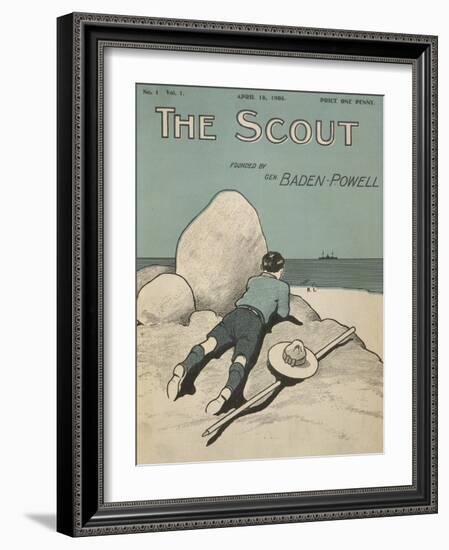 Colour Illustrated Cover Showing a Boy Scout Watching a Ship On the Horizon-null-Framed Giclee Print