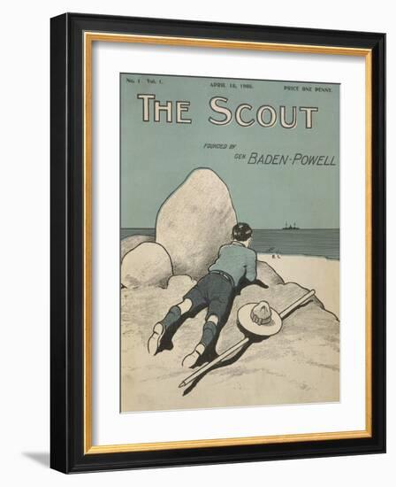 Colour Illustrated Cover Showing a Boy Scout Watching a Ship On the Horizon-null-Framed Giclee Print