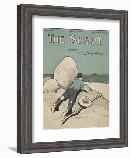 Colour Illustrated Cover Showing a Boy Scout Watching a Ship On the Horizon-null-Framed Giclee Print