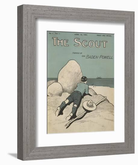 Colour Illustrated Cover Showing a Boy Scout Watching a Ship On the Horizon-null-Framed Giclee Print