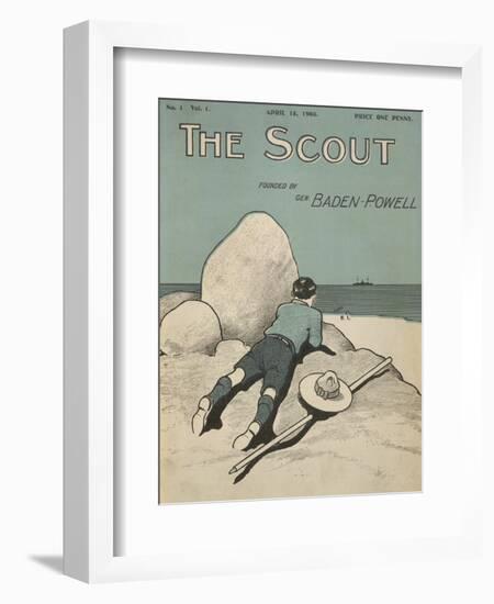 Colour Illustrated Cover Showing a Boy Scout Watching a Ship On the Horizon-null-Framed Giclee Print