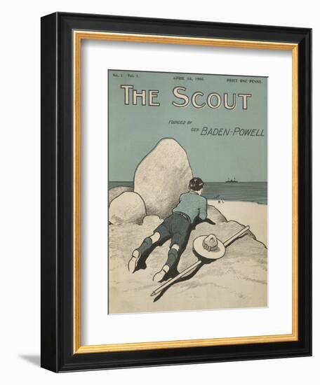 Colour Illustrated Cover Showing a Boy Scout Watching a Ship On the Horizon-null-Framed Giclee Print