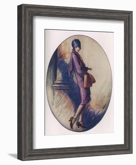 Colour Illustration by Lewis Baumer Showing a Fashionable Flapper Girl Out Shopping-null-Framed Art Print