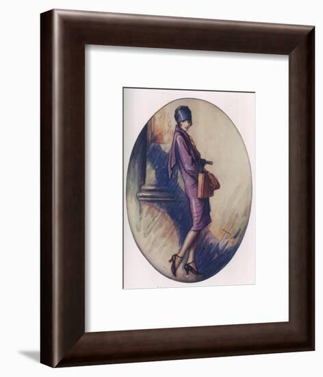 Colour Illustration by Lewis Baumer Showing a Fashionable Flapper Girl Out Shopping-null-Framed Art Print