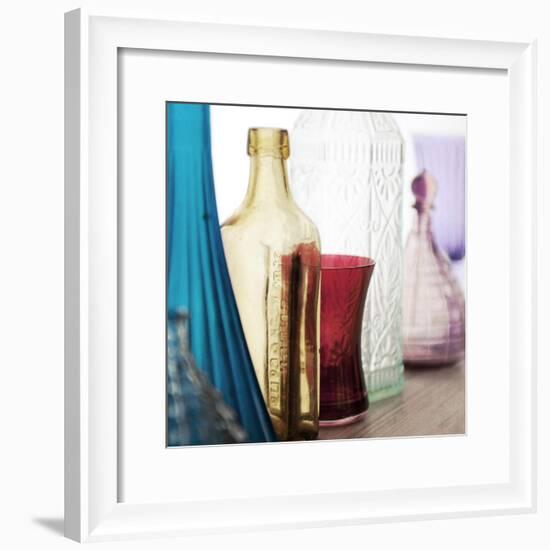 Coloured Bottles in a Row 02-Tom Quartermaine-Framed Giclee Print