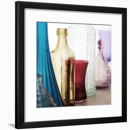 Coloured Bottles in a Row 02-Tom Quartermaine-Framed Giclee Print