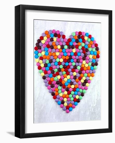 Coloured Chocolate Beans Forming Heart-null-Framed Photographic Print