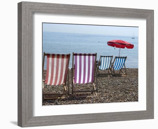 Coloured Deck Chairs on the Pebble Strand, Brighton, Sussex, England, Uk-null-Framed Photographic Print