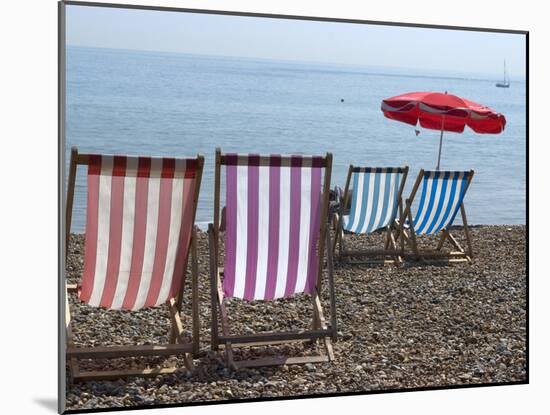 Coloured Deck Chairs on the Pebble Strand, Brighton, Sussex, England, Uk-null-Mounted Photographic Print