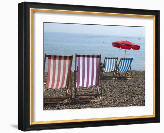 Coloured Deck Chairs on the Pebble Strand, Brighton, Sussex, England, Uk-null-Framed Photographic Print