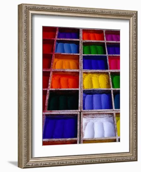 Coloured Dyes for Sale at Market Stall, Pashupatinath, Bagmati, Nepal-Richard I'Anson-Framed Photographic Print