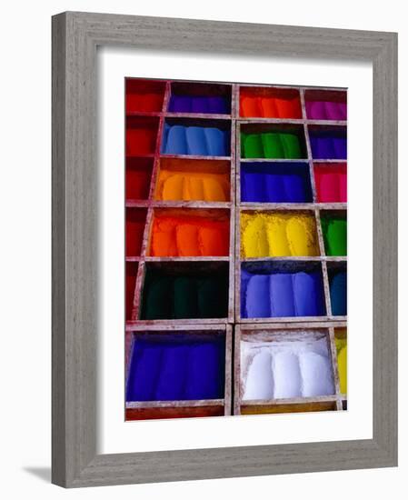 Coloured Dyes for Sale at Market Stall, Pashupatinath, Bagmati, Nepal-Richard I'Anson-Framed Photographic Print