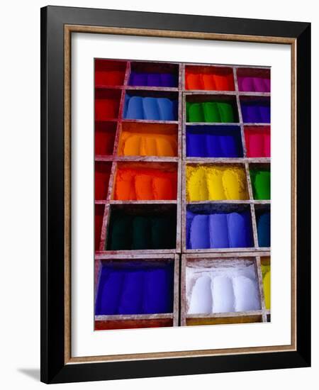 Coloured Dyes for Sale at Market Stall, Pashupatinath, Bagmati, Nepal-Richard I'Anson-Framed Photographic Print