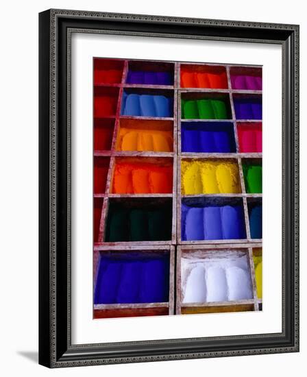 Coloured Dyes for Sale at Market Stall, Pashupatinath, Bagmati, Nepal-Richard I'Anson-Framed Photographic Print