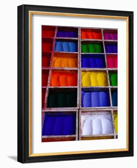 Coloured Dyes for Sale at Market Stall, Pashupatinath, Bagmati, Nepal-Richard I'Anson-Framed Photographic Print