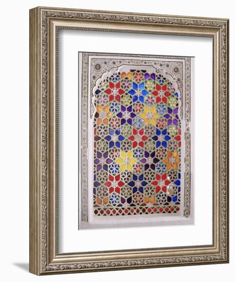 Coloured Glass Jali in Hallway Within the Palace, Deo Garh Palace Hotel, Deo Garh, India-John Henry Claude Wilson-Framed Photographic Print