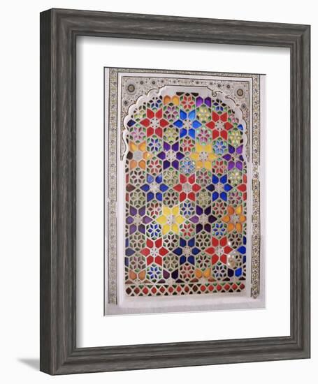 Coloured Glass Jali in Hallway Within the Palace, Deo Garh Palace Hotel, Deo Garh, India-John Henry Claude Wilson-Framed Photographic Print