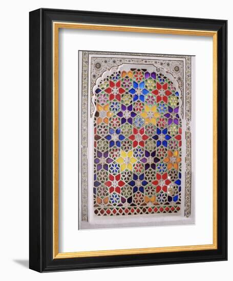 Coloured Glass Jali in Hallway Within the Palace, Deo Garh Palace Hotel, Deo Garh, India-John Henry Claude Wilson-Framed Photographic Print