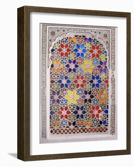 Coloured Glass Jali in Hallway Within the Palace, Deo Garh Palace Hotel, Deo Garh, India-John Henry Claude Wilson-Framed Photographic Print