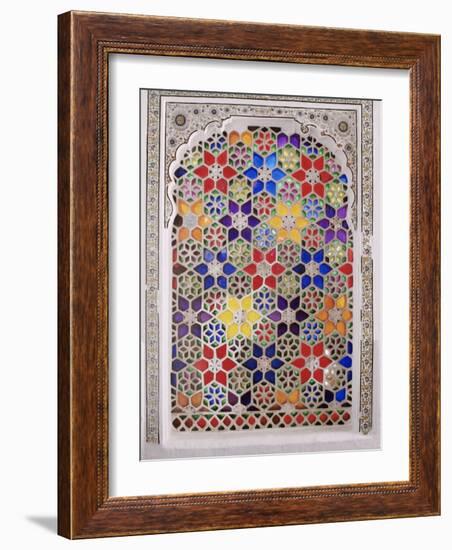 Coloured Glass Jali in Hallway Within the Palace, Deo Garh Palace Hotel, Deo Garh, India-John Henry Claude Wilson-Framed Photographic Print