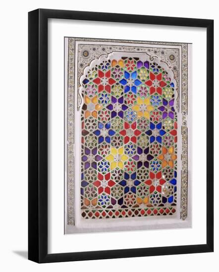 Coloured Glass Jali in Hallway Within the Palace, Deo Garh Palace Hotel, Deo Garh, India-John Henry Claude Wilson-Framed Photographic Print