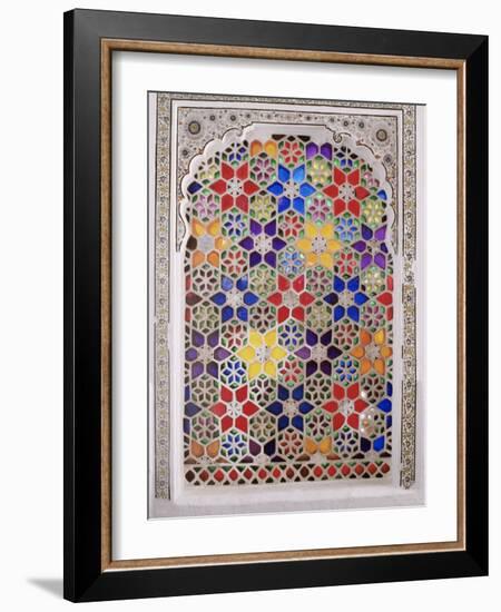 Coloured Glass Jali in Hallway Within the Palace, Deo Garh Palace Hotel, Deo Garh, India-John Henry Claude Wilson-Framed Photographic Print