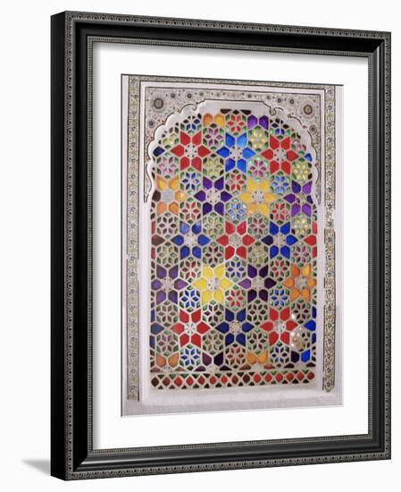 Coloured Glass Jali in Hallway Within the Palace, Deo Garh Palace Hotel, Deo Garh, India-John Henry Claude Wilson-Framed Photographic Print