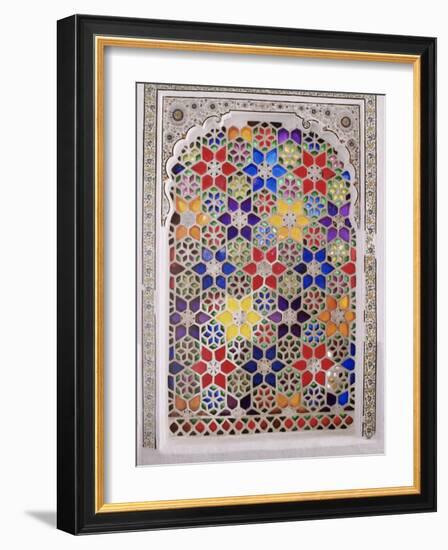 Coloured Glass Jali in Hallway Within the Palace, Deo Garh Palace Hotel, Deo Garh, India-John Henry Claude Wilson-Framed Photographic Print