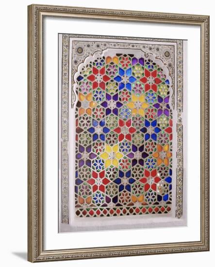 Coloured Glass Jali in Hallway Within the Palace, Deo Garh Palace Hotel, Deo Garh, India-John Henry Claude Wilson-Framed Photographic Print